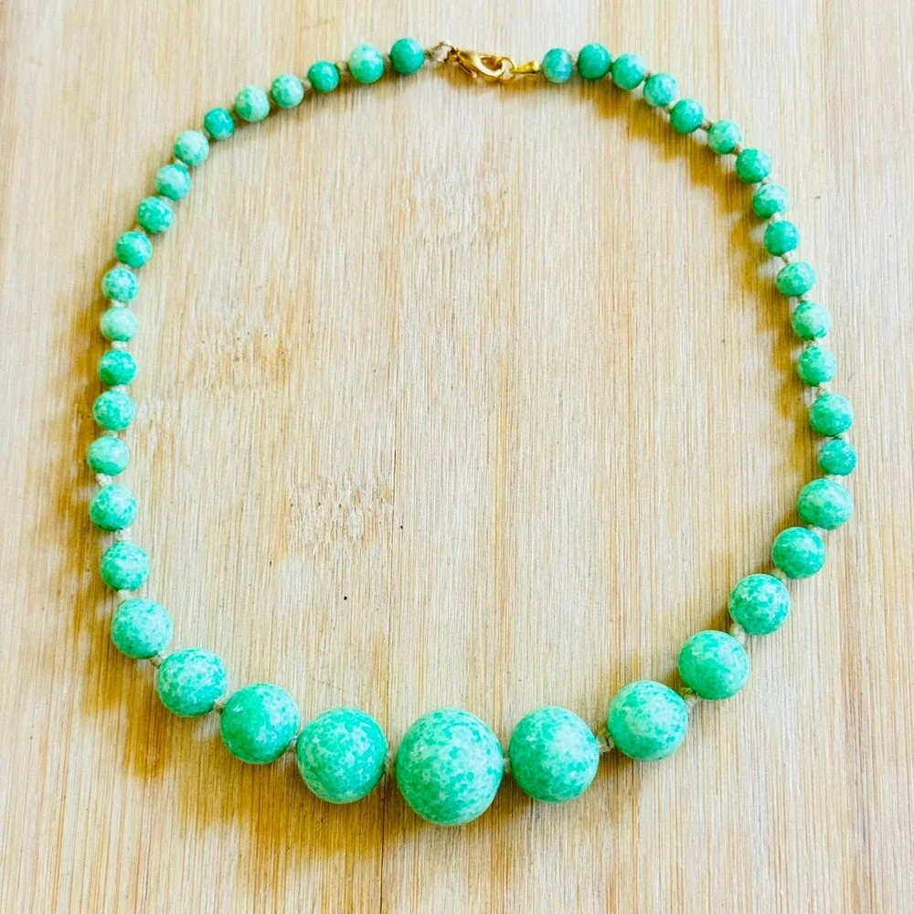 VTG Art Deco Czech Green Peking Glass Necklace Flapper Beaded‎ Beads Choker 17